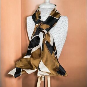 Echo vintage Pure Silk Scarf oblong rectangle Ivory Black |golden brown